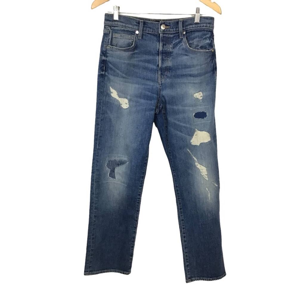 Veronica Beard Blake‎ high rise straight jeans distressed patched